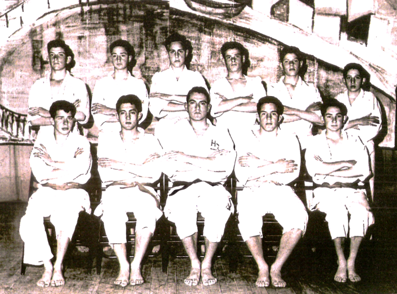 The Herber House judo team at a Zionist Federation function at the old Zion Hall. The author is standing, far-right.