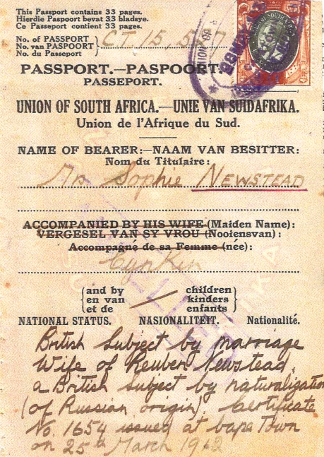 Sophia Newstead passport, 1962