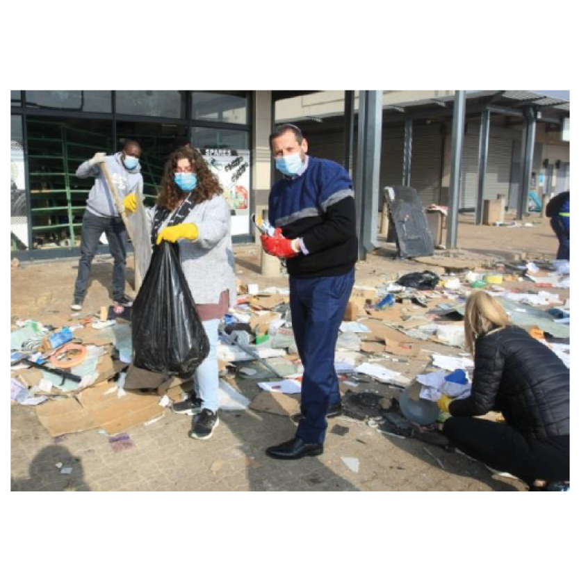 “The SAJBD assisted with a post-riot clean-up in Daveyton and afterwards delivered food relief to the ECD centres, schools and aged homes in the East Rand, Soweto, Alexandra, Durban,  Inanda and Phoenix’.