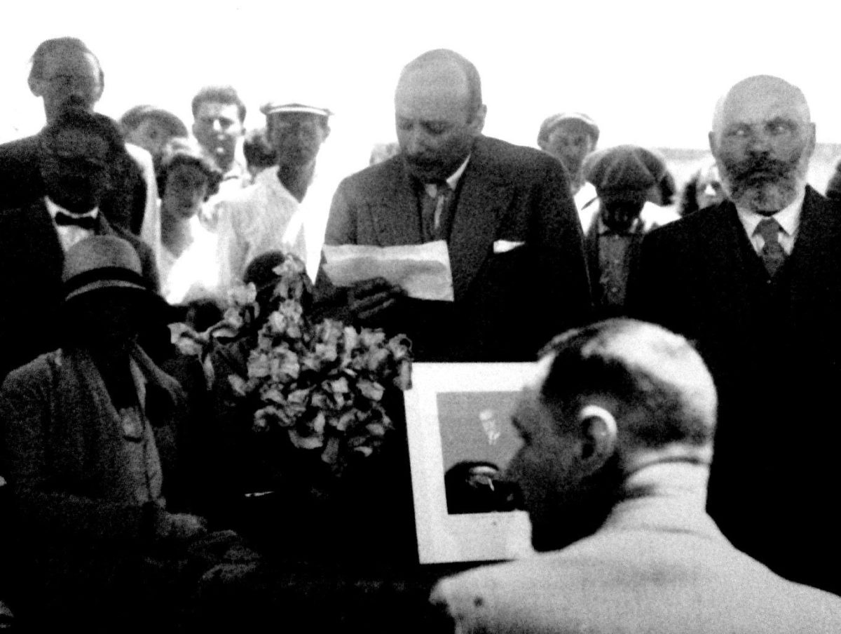 Col. Kisch speaking at the inaugural ceremony of the Massaryk Forest at Sarid in Emek Jezreel, 14 April 1939