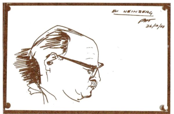 Eli Weinberg in the Johannesburg Fort – sketch by fellow prisoner Paul Trewhela, 26 October 1964