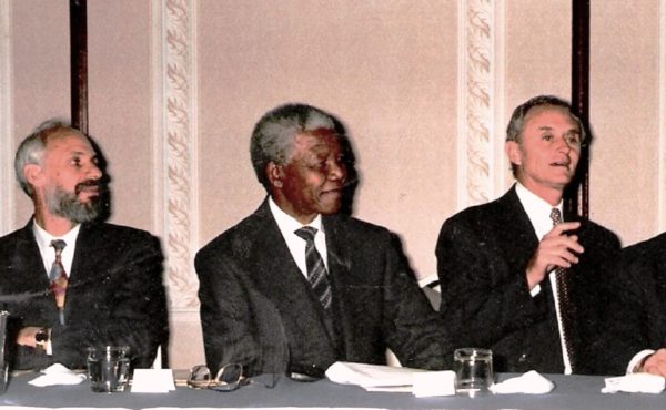 SAJBD President Gerald Leissner and Chairman Mervyn Smith (pictured here with ANC President Nelson Mandela, SAJBD National Congress, 1993) were instrumental in the Board’s taking a decisive stance against apartheid during the 1980s.    