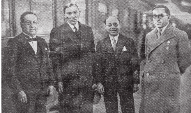 Arrival of Rabbi M C Weiler (Rand Daily Mail, 31.8.1933): From left, Dr Louis Freed, Rabbi Weiler, Jerry Idelson, Max Franks