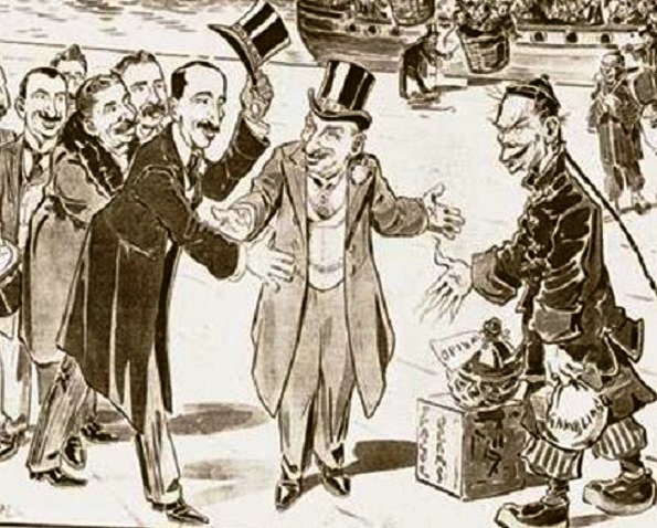 Anti-immigration cartoon typical of what appeared in the early 20th Century South African media